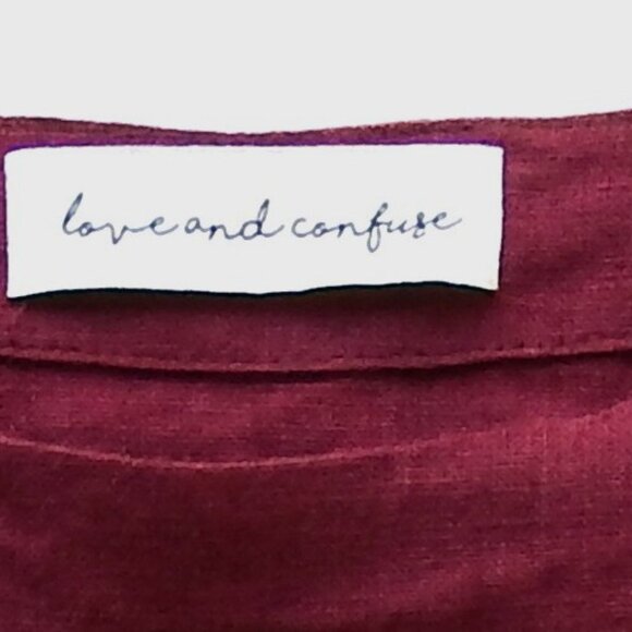 Custom Etsy Linen Top, Made in Lithuania, MEDIUM, Short Sleeve, Burgundy - Picture 2 of 6